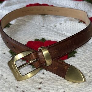 VTG Woman’s Kenneth Cole Brown Leather Belt Gold Buckle Medium K9153